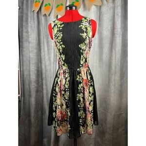 Speechless Women Juniors Floral Black Embroidered Sleeveless Dress sz: M
